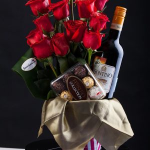 ¡A celebrar con rosas, chocolate y vino!