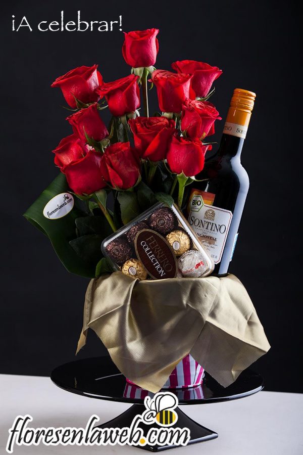 ¡A celebrar con rosas, chocolate y vino!